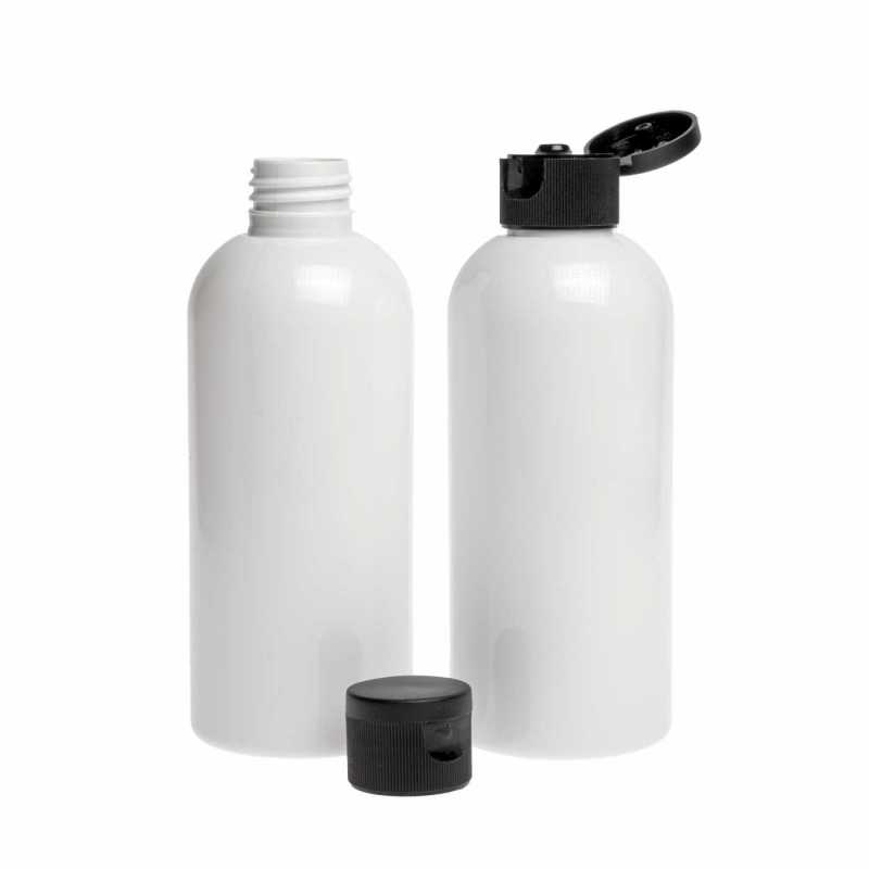 Flacone di plastica bianco, tappo flip-top nero, 100 ml