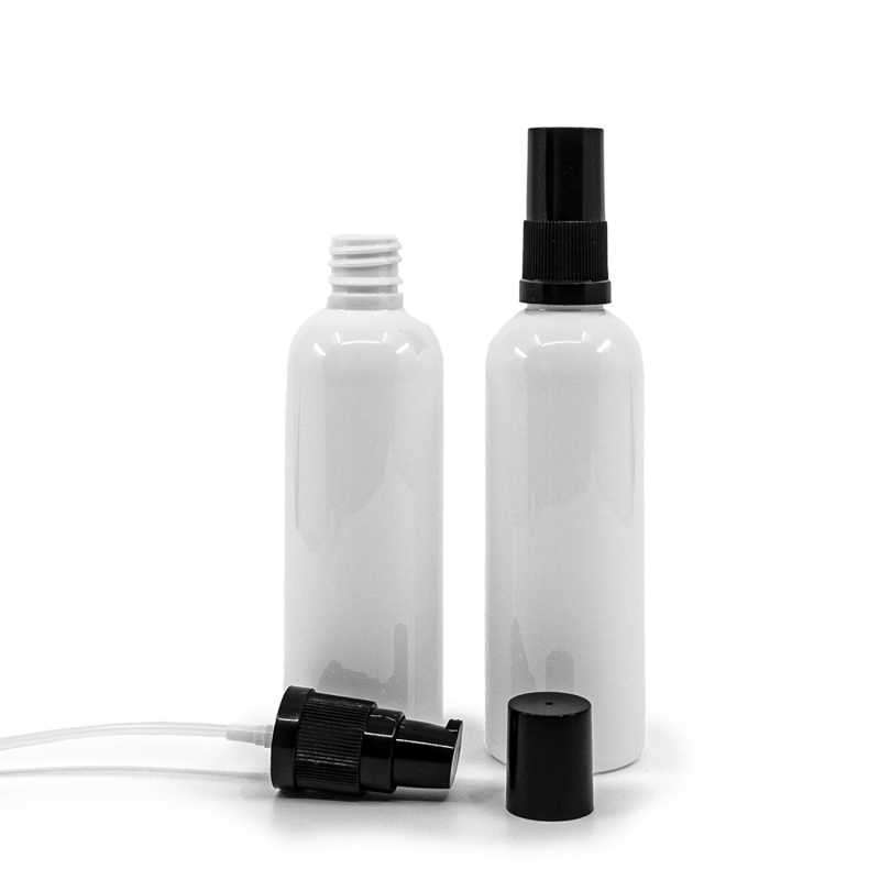 Flacone in plastica, bianco, dosatore lozione, nero, 100 ml
