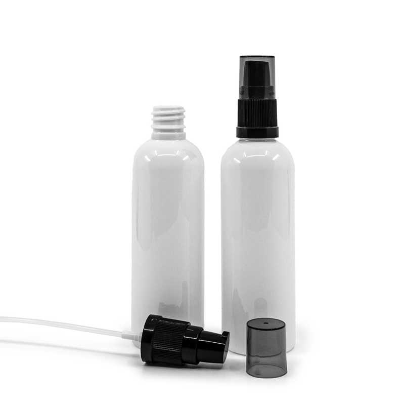Flacone di plastica bianco, dosatore di crema con sopra-tappo fumé, 100 ml