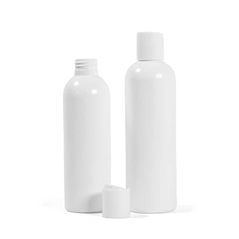Bottiglia di plastica bianca, tappo disc-top bianco, 250 ml