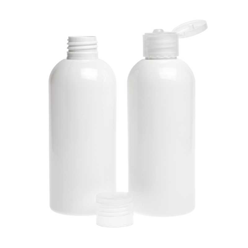 Bottiglia di plastica bianca, tappo flip-top trasparente, 300 ml