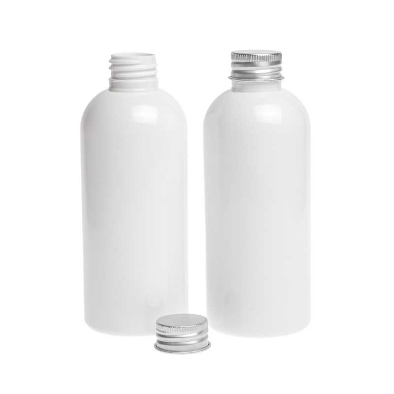 Bottiglia di plastica bianca, tappo in alluminio, 300 ml