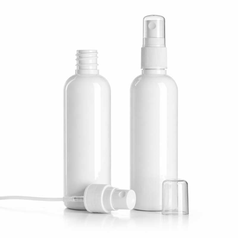 Bottiglia in plastica, bianca, spruzzatore, bianco, 100 ml