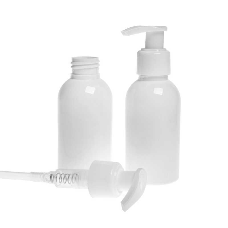 Flacone di plastica bianco con pompa bianca, 100 ml