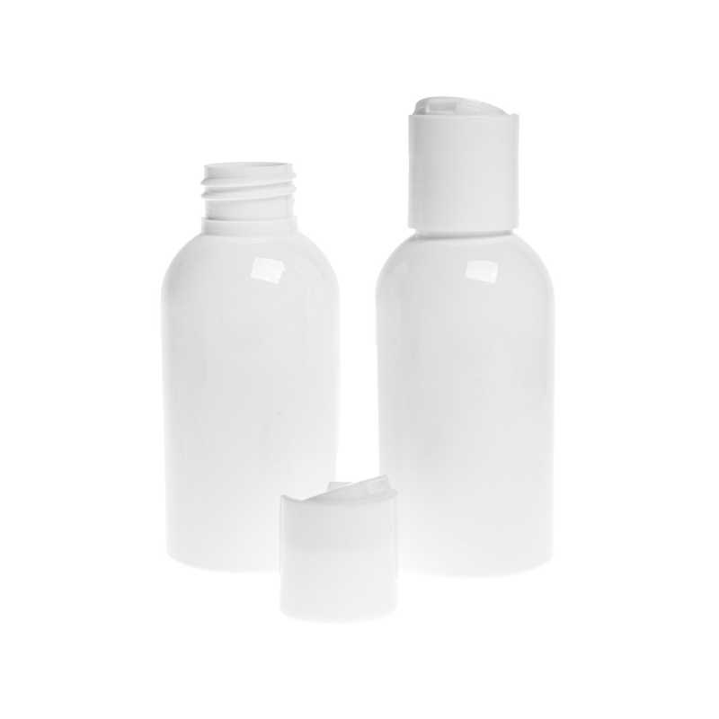 Bottiglia di plastica bianca, tappo disc-top bianco, 150 ml