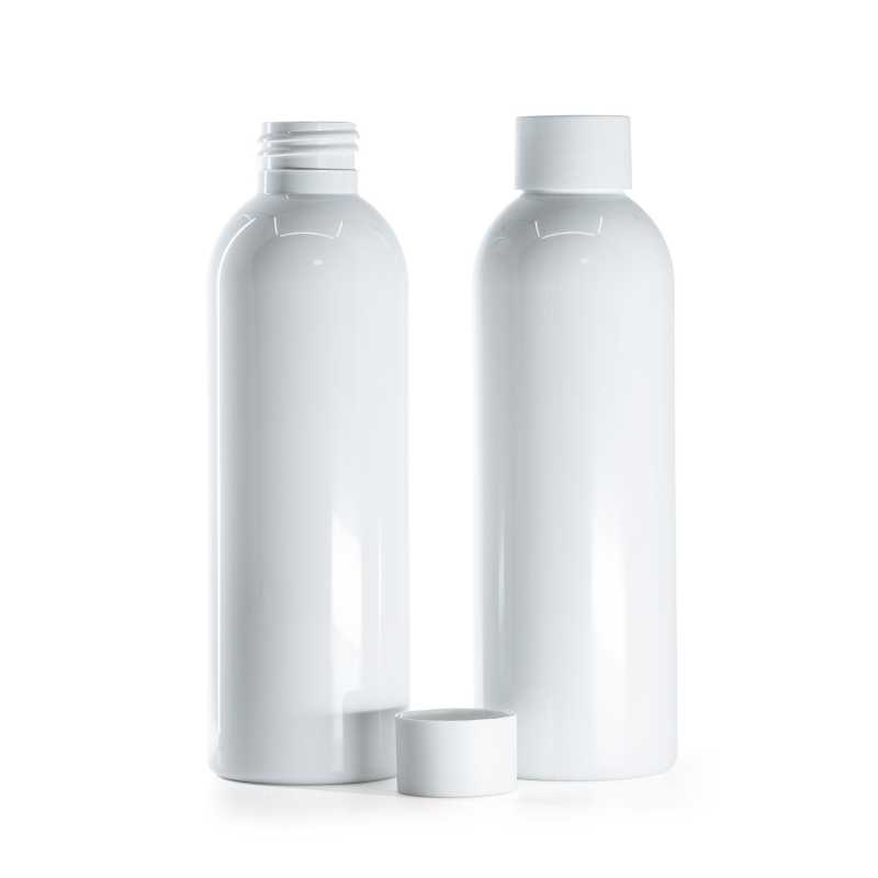 Bottiglia di plastica bianca, tappo bianco opaco, 200 ml