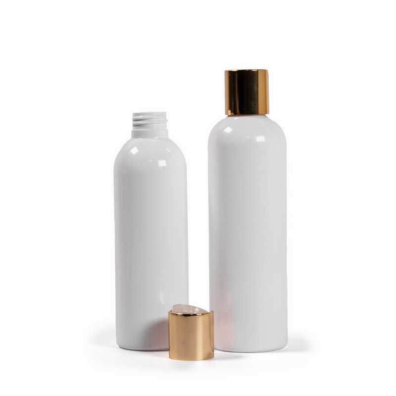 Bottiglia di plastica bianca, tappo flip-top dorato, 200 ml