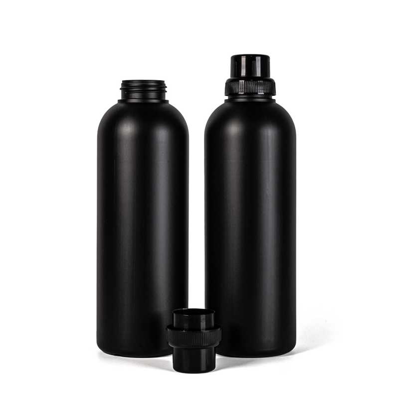 Bottiglia in plastica, nera, tappo nero 2, 1 l