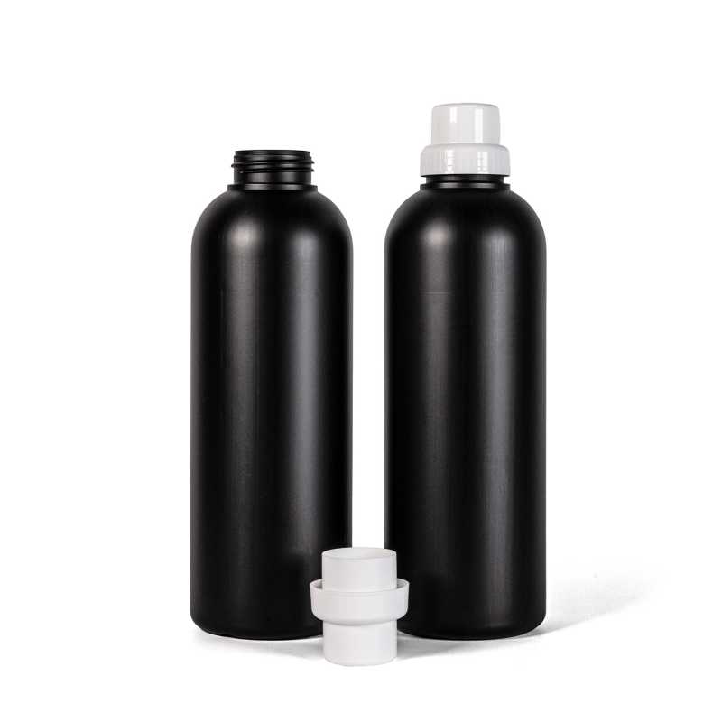 Bottiglia di plastica nera, tappo bianco, 1 l