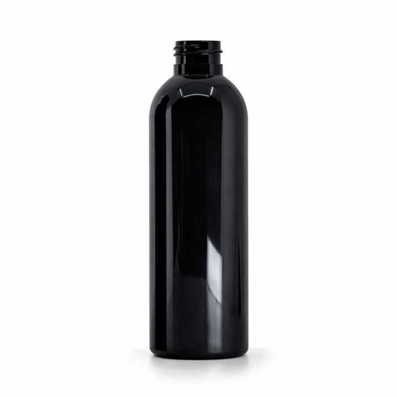 Bottiglia di plastica nera lucida, 24/410, senza chiusura, 200 ml, 224 pz