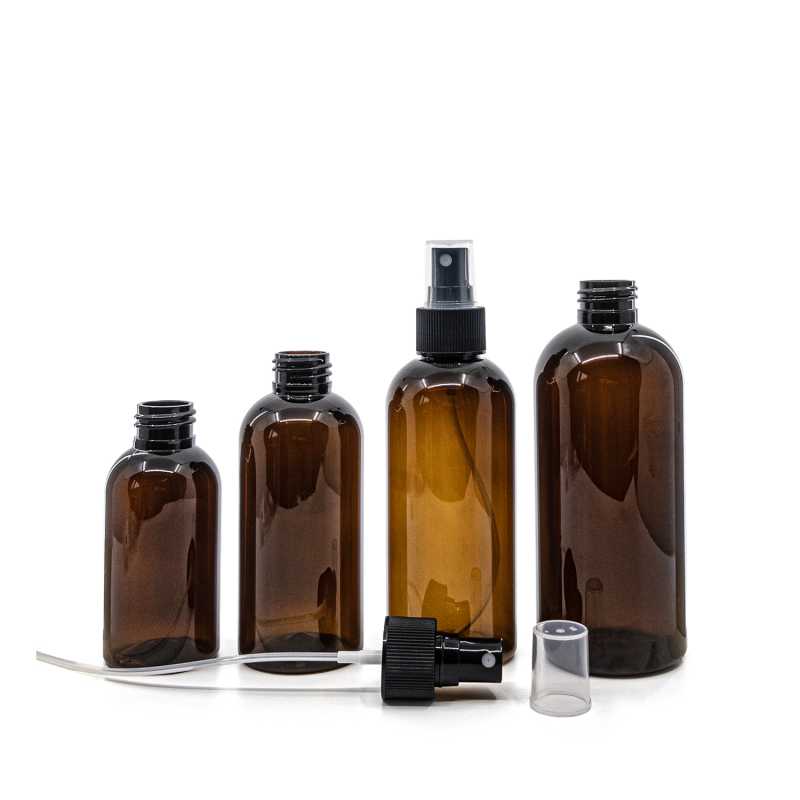 Bottiglia di plastica marrone, spruzzatore nero, 200 ml