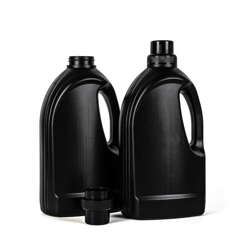 Bottiglia di plastica nera per ammorbidente, tappo nero, tipo 2, 1,5 l