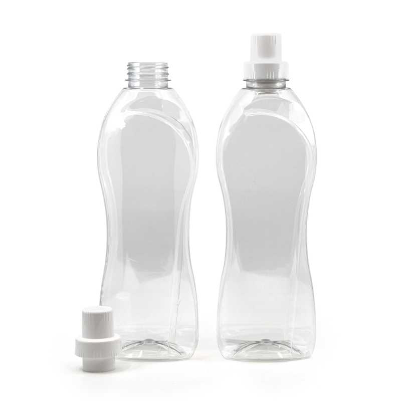 Flacone di plastica per ammorbidente, trasparente, tappo trasparente, 1 l