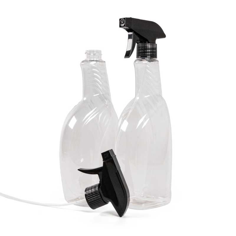 Bottiglia di plastica per detergenti, spruzzatore a grilletto nero, 750 ml