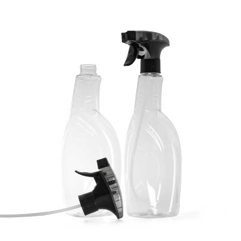 Bottiglia di plastica trasparente per detergenti, spruzzatore a grilletto schiumogeno nero, 750 ml