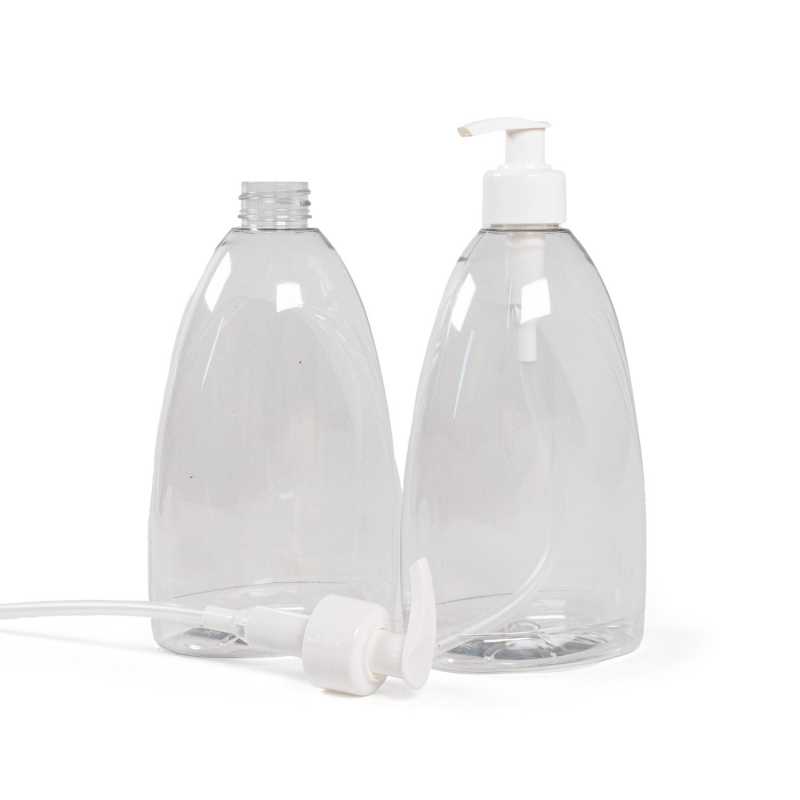 Bottiglia di plastica per sapone, trasparente, 500 ml, pompa bianca