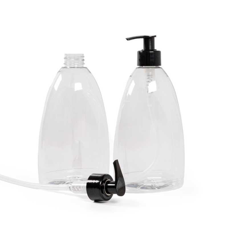 Bottiglia di plastica trasparente per sapone, 500 ml, pompa nera