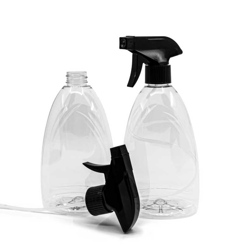 Bottiglia di plastica trasparente per sapone, 500 ml, spruzzatore a grilletto nero