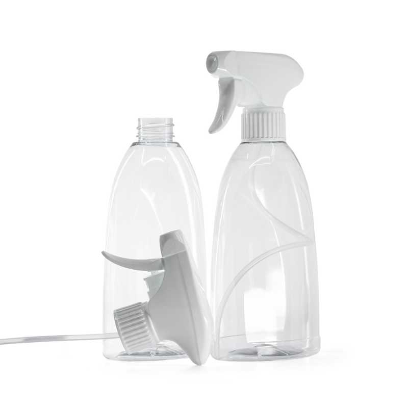 Bottiglia di plastica per sapone, trasparente, spruzzatore a grilletto bianco, 500 ml