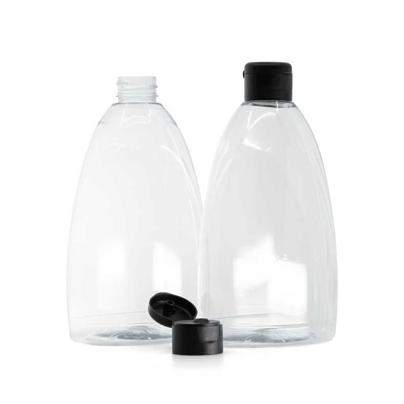 Bottiglia di plastica trasparente per sapone, 500 ml, tappo flip-top nero opaco