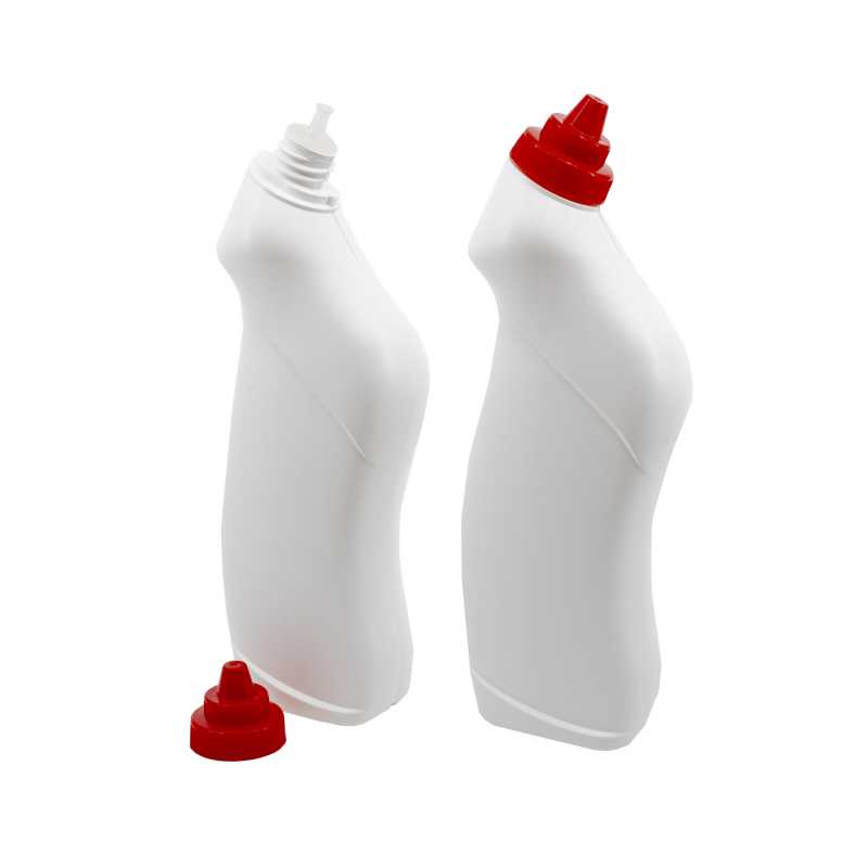 Flacone plastico per detergente WC, bianco, tappo rosso, 750 ml