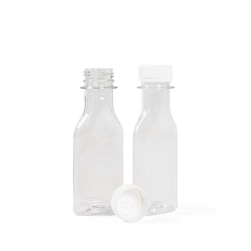 Flacone di plastica piatto trasparente, tappo bianco, 50 ml, 100 pz