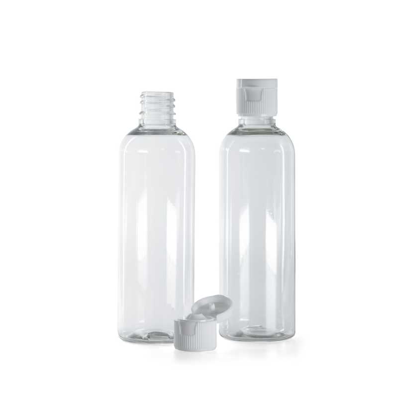 Flacone in plastica, trasparente, tappo flip top bianco, 100 ml