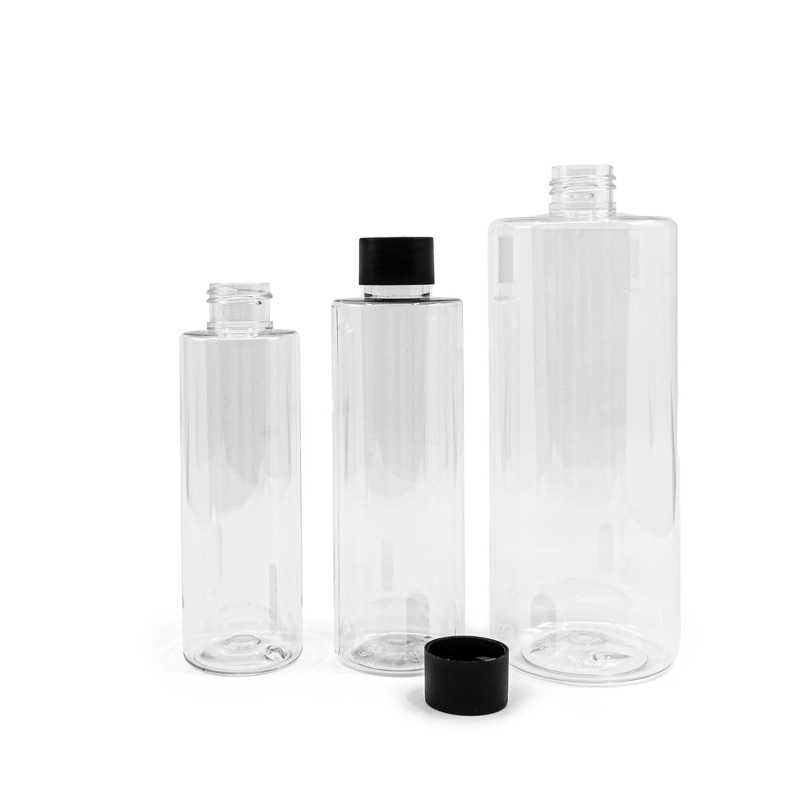 Bottiglia di plastica trasparente, 24/410, tappo nero opaco, 500 ml