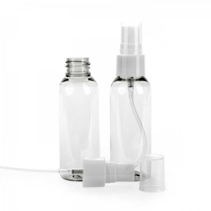 Bottiglia in plastica riciclata, trasparente, spruzzatore, 50 ml