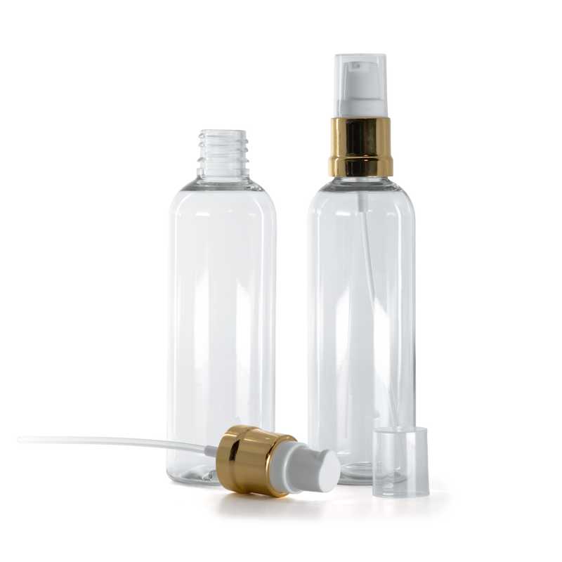 Flacone in plastica, trasparente, dispenser bianco dorato lucido, 100 ml