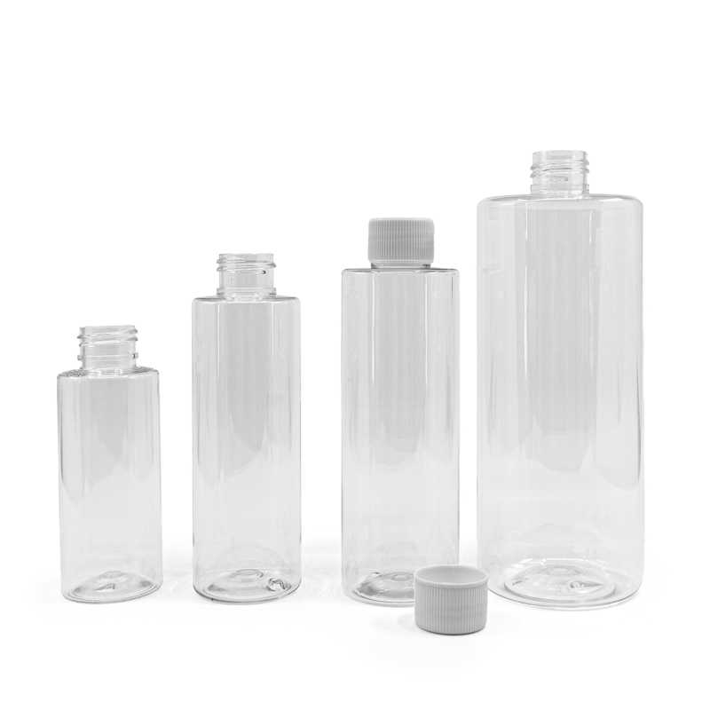 Flacone di plastica trasparente, tappo bianco, 100 ml