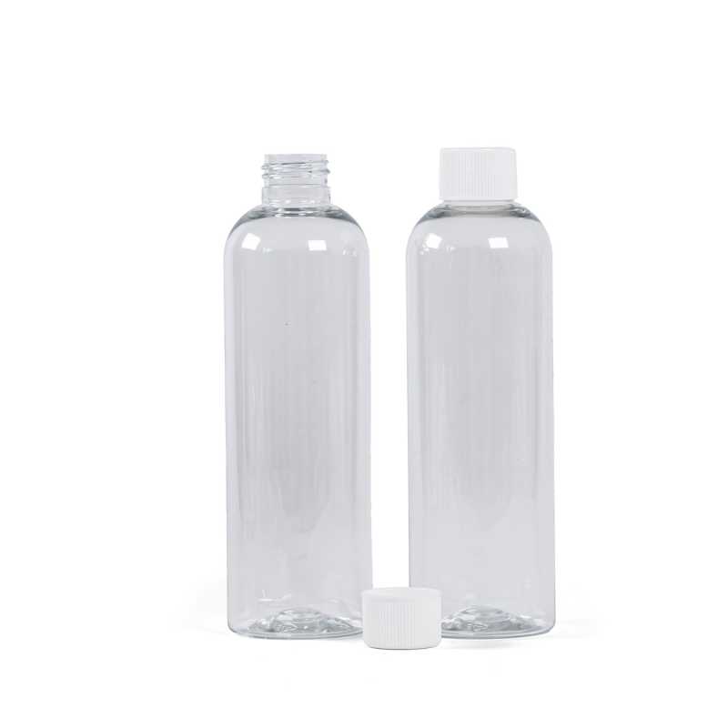 Bottiglia di plastica trasparente, 250 ml, tappo bianco