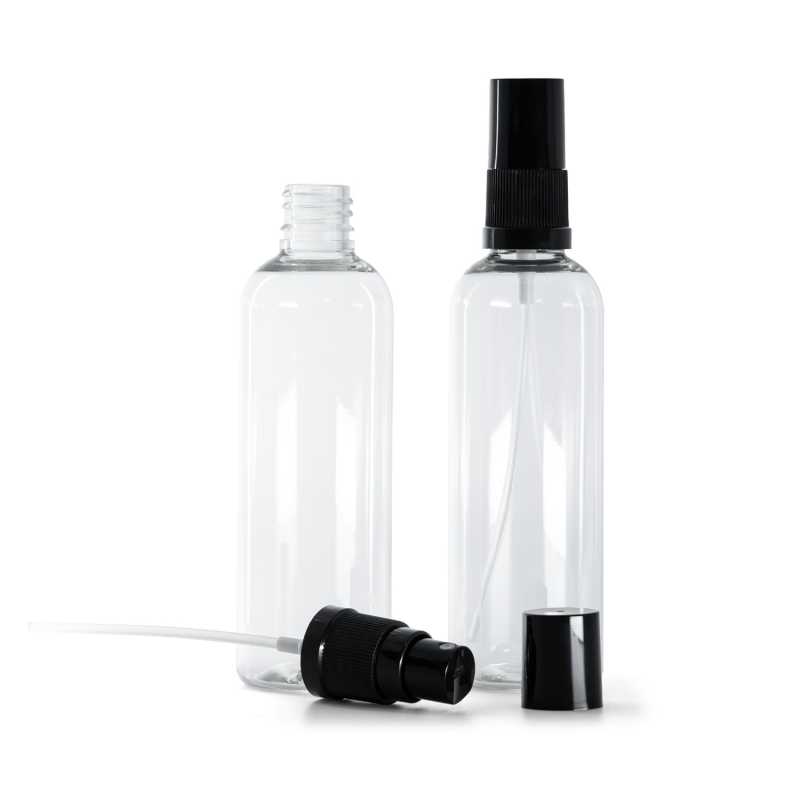 Flacone in plastica, trasparente, spruzzatore, nero, 100 ml