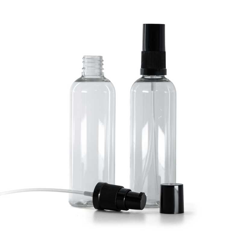 Flacone in plastica, trasparente, dosatore lozione, nero, 100 ml