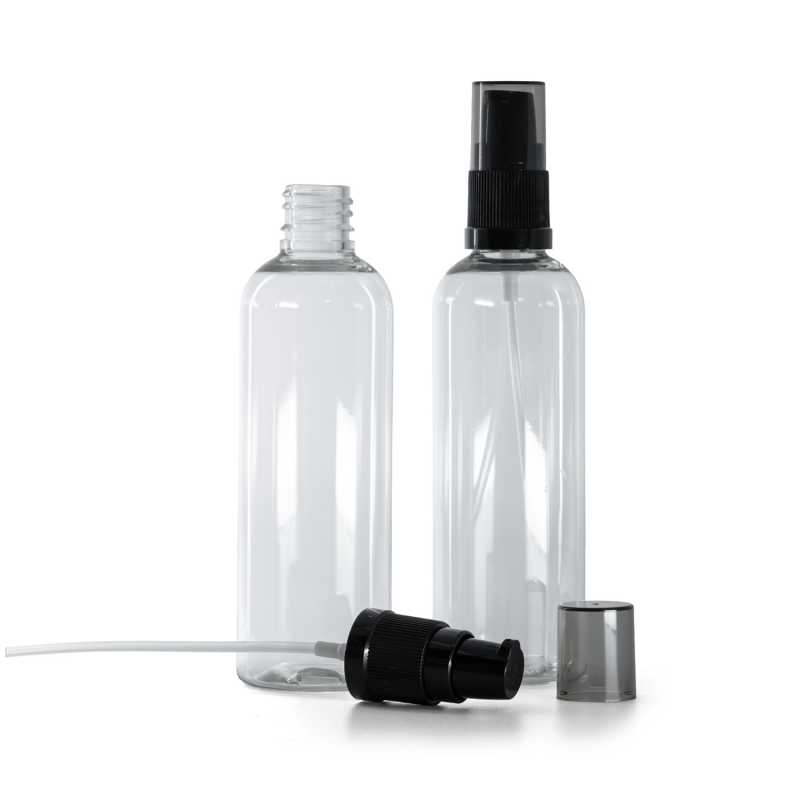 Bottiglia di plastica trasparente, pompa lozione con sopra-tappo fumé, 100 ml
