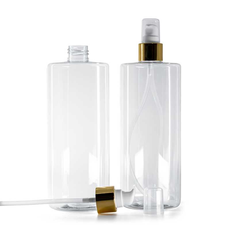 Bottiglia di plastica trasparente, pompa lozione bianca con sopra-tappo, oro lucido, 500 ml