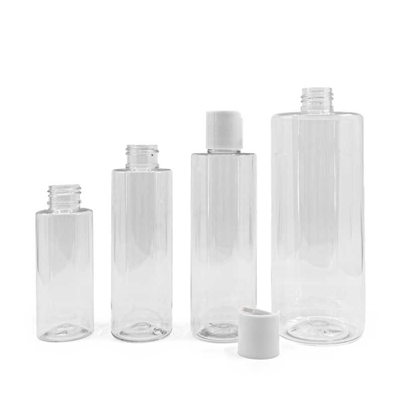 Flacone di plastica trasparente, tappo disc-top bianco, 100 ml