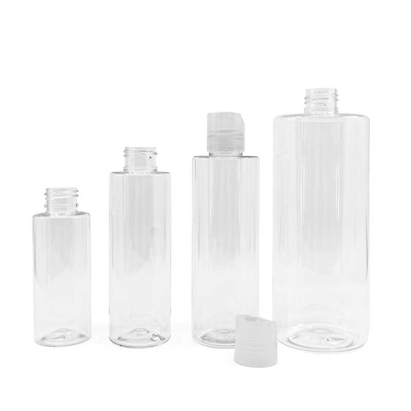 Flacone di plastica trasparente, tappo disc-top trasparente, 100 ml