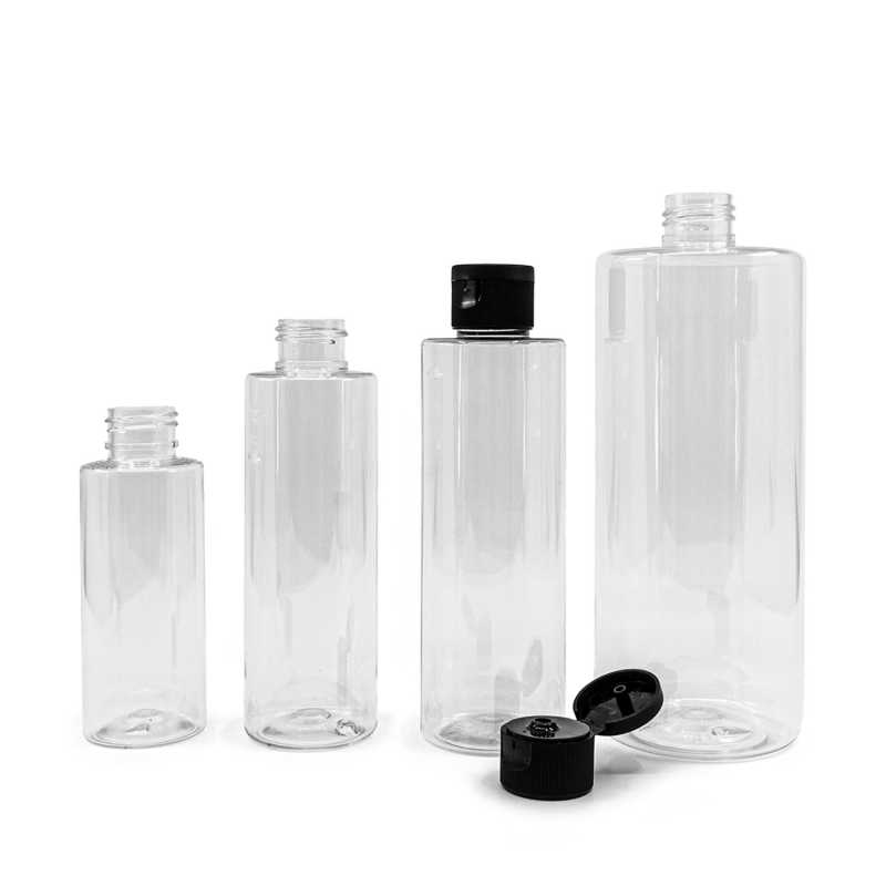 Bottiglia di plastica trasparente, tappo flip-top nero, 500 ml