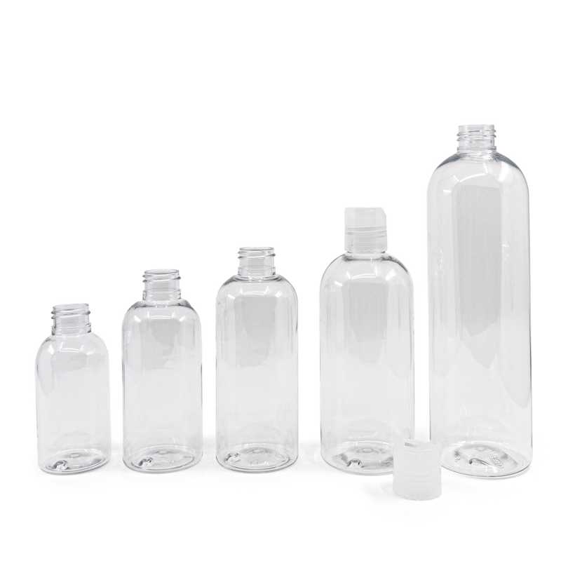 Bottiglia in plastica, rotonda trasparente, tappo disc top trasparente, 500 ml