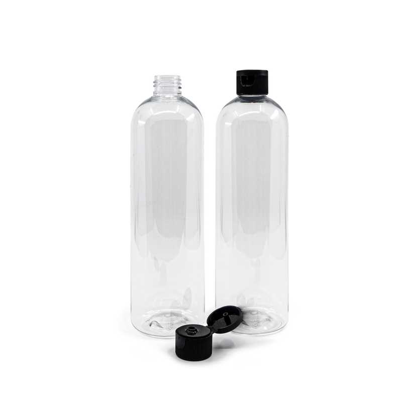 Bottiglia in plastica, rotonda, trasparente, flip top nero, 500 ml