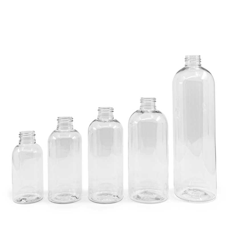 Flacone di plastica trasparente rotondo, 24/410, 100 ml, senza chiusura, 112 pz