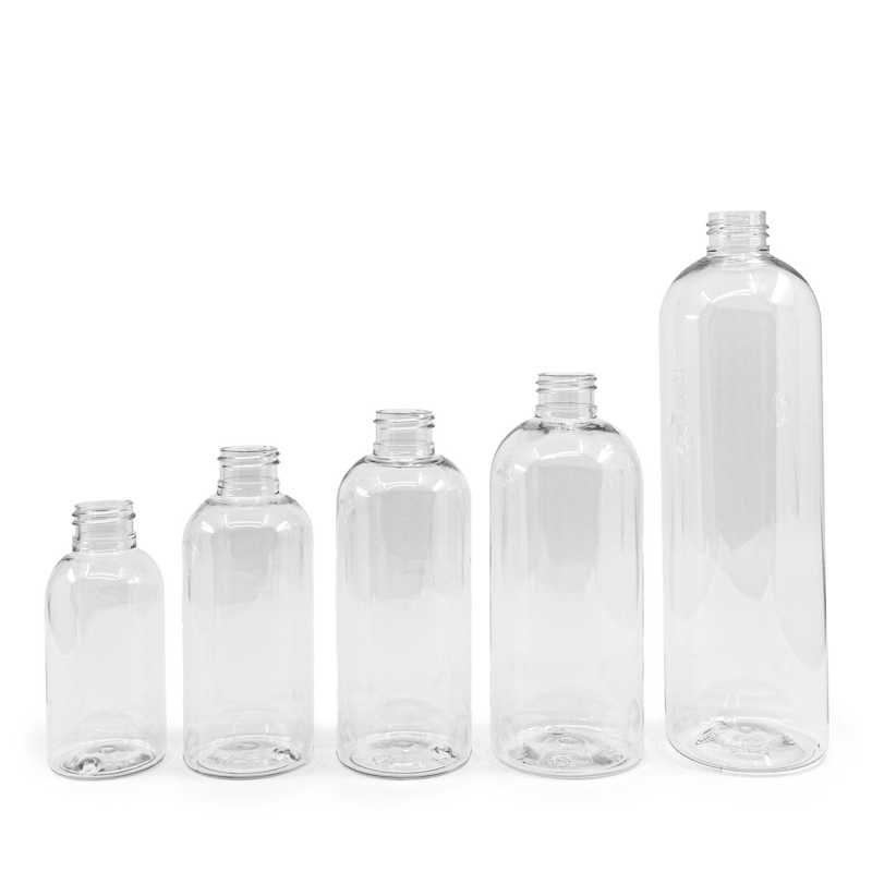 Bottiglia di plastica rotonda trasparente, 24/410, 150 ml, senza chiusura, 91 pz