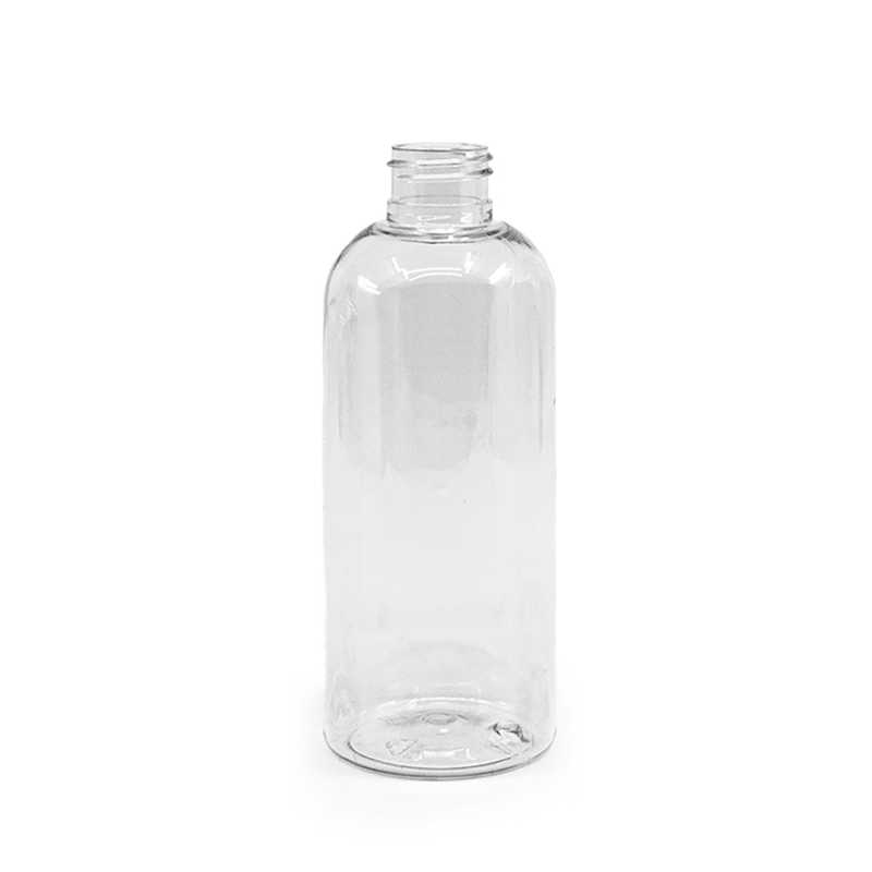 Bottiglia di plastica trasparente rotonda, 24/410, 200 ml, senza chiusura