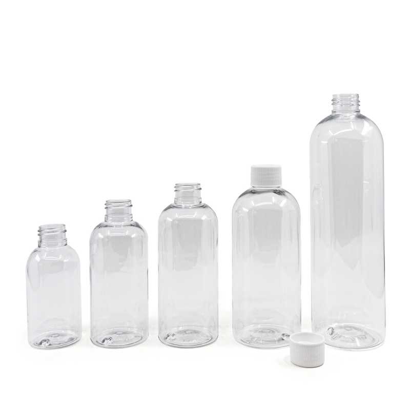 Bottiglia di plastica trasparente, 300 ml, tappo bianco