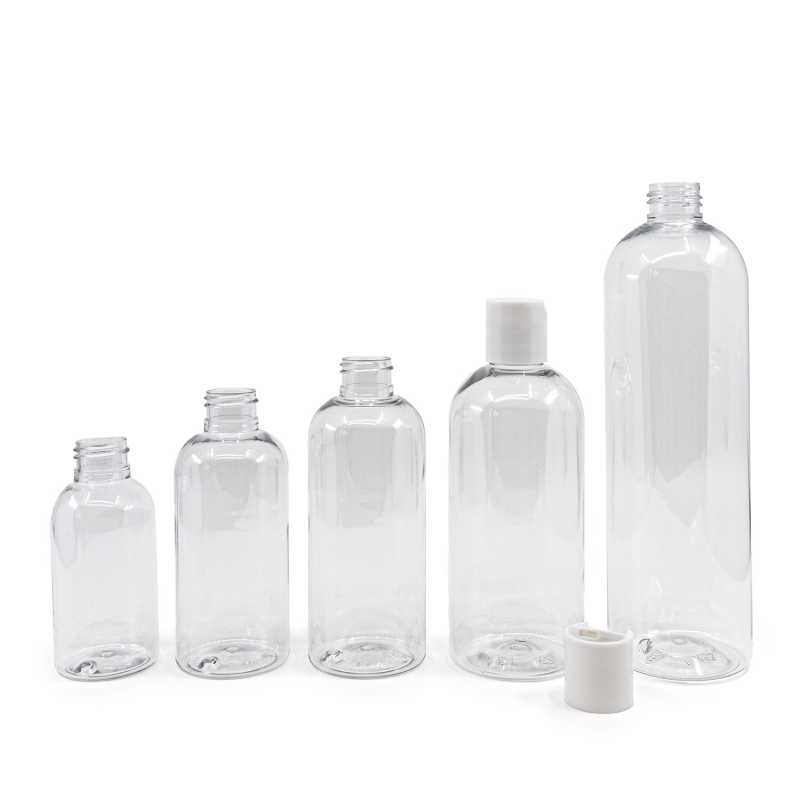 Bottiglia di plastica trasparente, tappo disc-top bianco, 200 ml