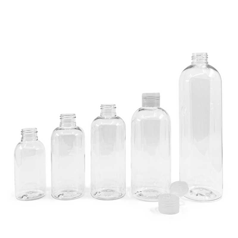 Bottiglia di plastica trasparente, tappo flip-top trasparente, 300 ml