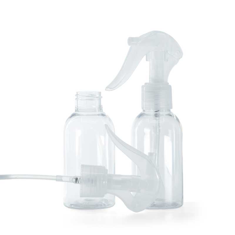Flacone di plastica trasparente, rotondo, spruzzatore a grilletto trasparente, 100 ml