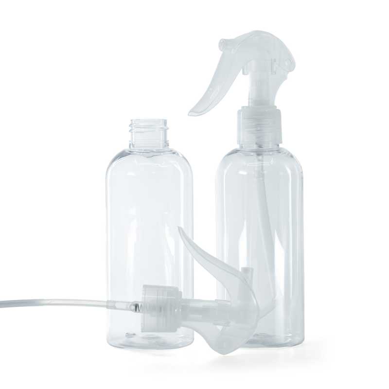 Bottiglia di plastica trasparente, rotonda, spruzzatore a grilletto trasparente, 200 ml