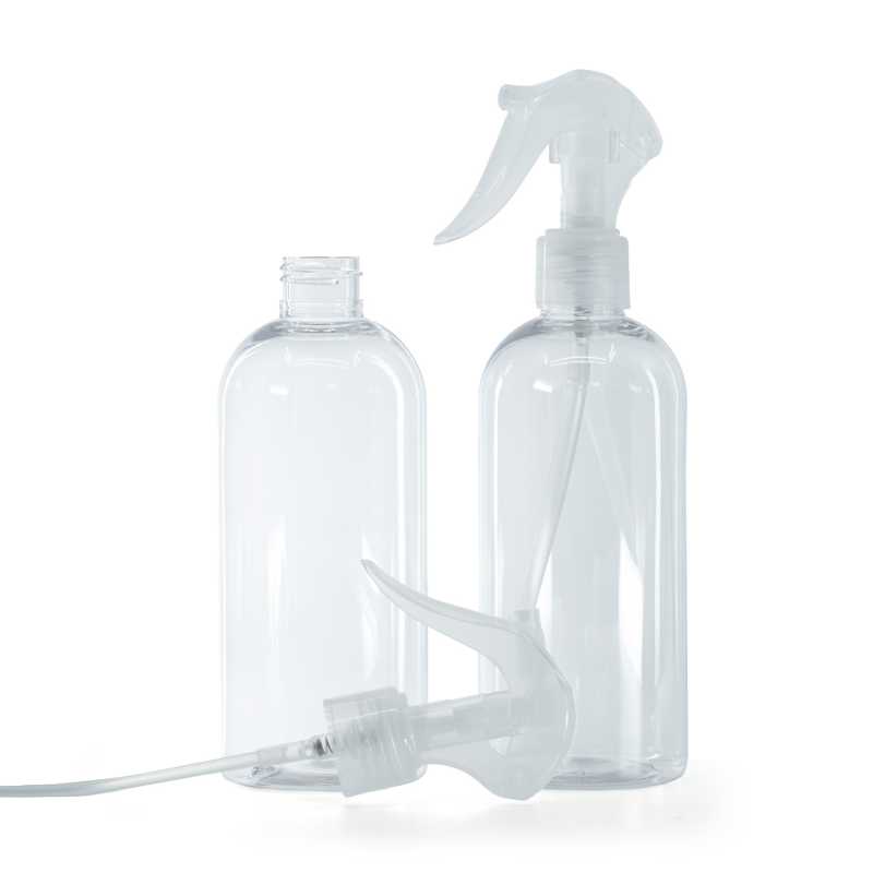 Bottiglia di plastica trasparente, rotonda, spruzzatore a grilletto trasparente, 300 ml